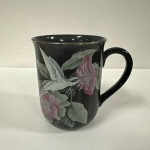 Vintage Otagiri Japan Creative Collection Black Hummingbird & Flower Coffee Mug